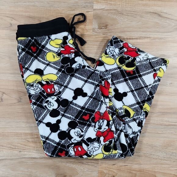 🧚‍♂️Disney Black & White Mickey & Minnie Print Fleece Pajama Pants Small - Picture 1 of 8